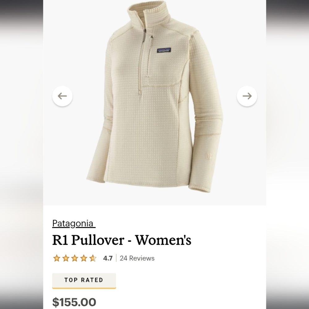 Patagonia Women's Cream R1 Pullover Size M NWOT